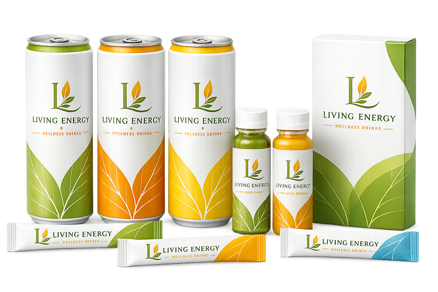 Living Energy wellness drinks, hydration, and wellness shots product lineup